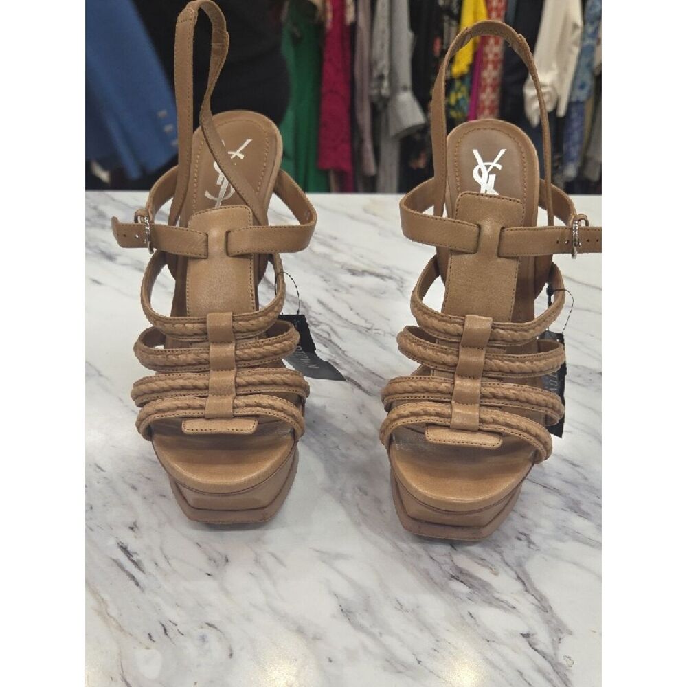 Yves Saint Laurent Tan Multi-Strap Platform Slingback Heels - Picture 2 of 15